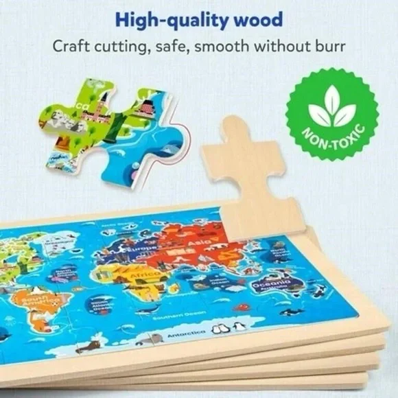 NWT 4-in-1 Wooden Puzzle Set for Kids 3+, Kids Sized Wooden Puzzle Sets - Picture 2 of 4